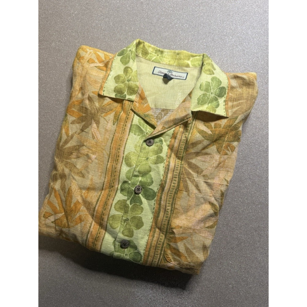 Tommy Bahama Mens Sz M Hawaiian Linen Button Up Shirt Floral Yellow - Picture 2 of 7